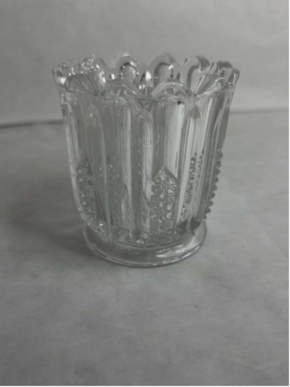 Antique Bryce Higbee Glass Toothpick Holder Clear Anona Button & Star 2 1/2"